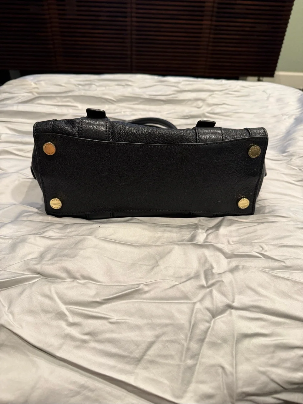 Michael Kors Black Leather Satchel with Gold Hardware and MK Charm